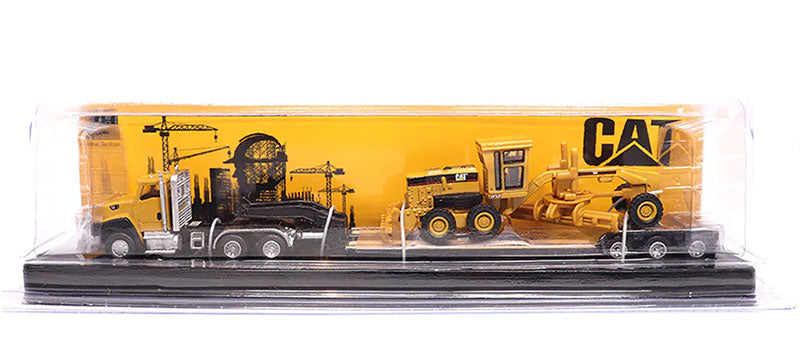1:87 Cat semi Tractor with lowboy Trailer and Cat diecast machines Assortment (1pcs each of 84414/84415/84419/84420, total 4pcs)