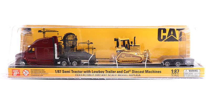 1:87 Cat semi Tractor with lowboy Trailer and Cat diecast machines Assortment (1pcs each of 84414/84415/84419/84420, total 4pcs)