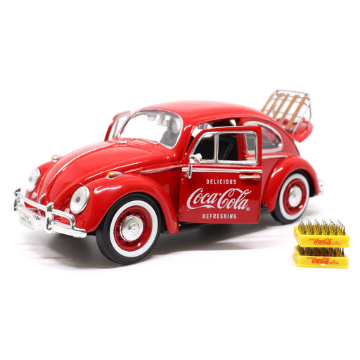 1/24 Scale 1966 VW Beetle with Rear Luggage Rack with 2 Bottle Cases- Coca-Cola