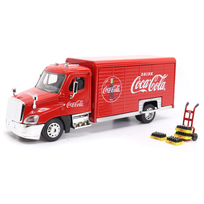 1:50 Scale Coca-Cola Beverage Delivery Truck With 2 Sliding Doors, Handcart and 4 Bottle Cases