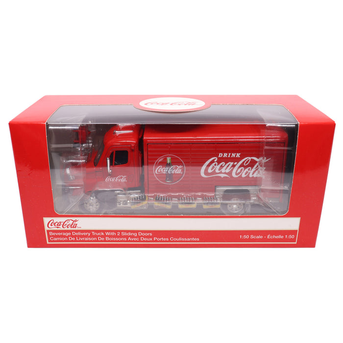 Beverage Delivery Truck With 2 Sliding Doors, Handcart and 4 Bottle Cases (1:50 Scale)