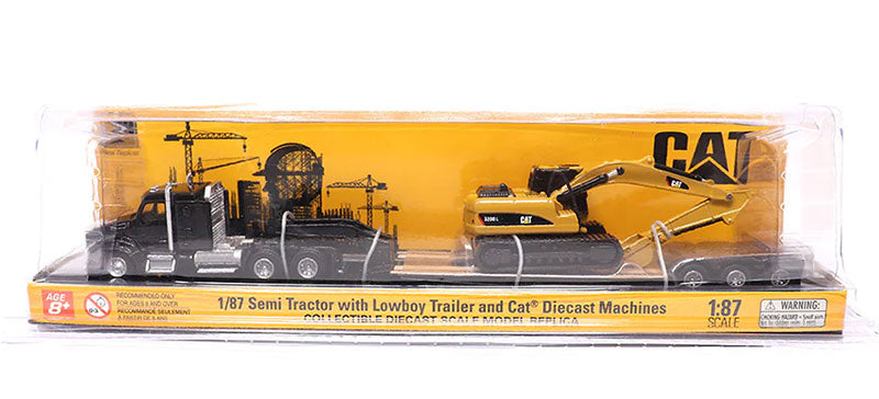 1:87 Cat semi Tractor with lowboy Trailer and Cat diecast machines Assortment (1pcs each of 84414/84415/84419/84420, total 4pcs)