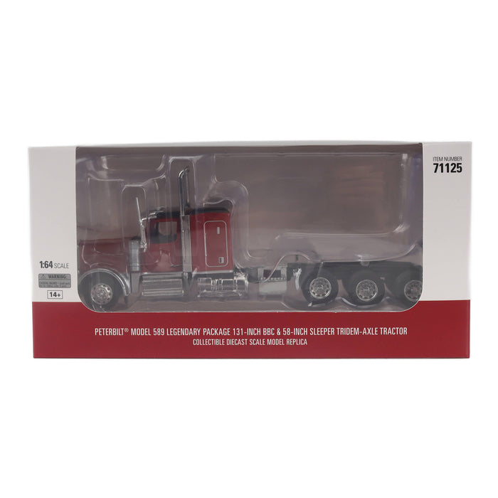 1:64 Peterbilt Model 589 131-inches-BBC 58-inches-Sleeper Tridem-Axle Legendary Package Truck Tractor (Legendary Red Color)