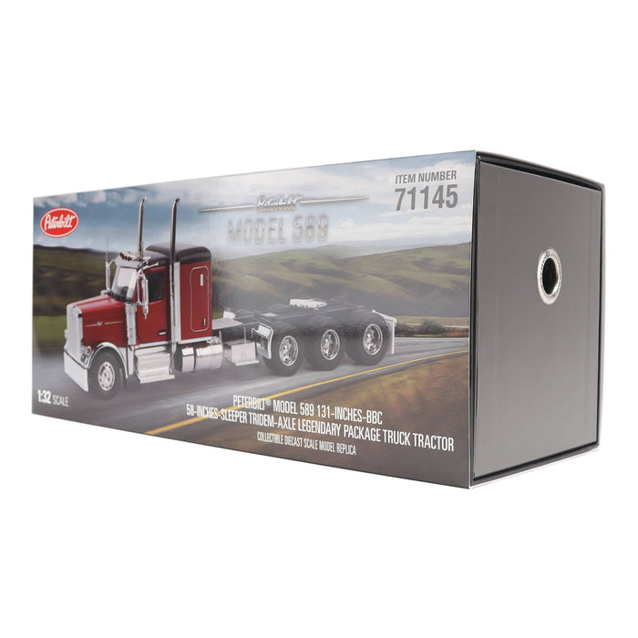 1:32 Peterbilt Model 589 131-inches-BBC 58-inches-Sleeper Tridem-Axle Legendary Package Truck Tractor (Legendary-Red color)
