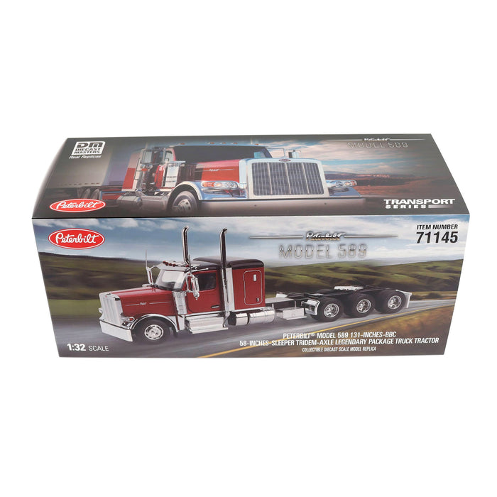 1:32 Peterbilt Model 589 131-inches-BBC 58-inches-Sleeper Tridem-Axle Legendary Package Truck Tractor (Legendary-Red color)