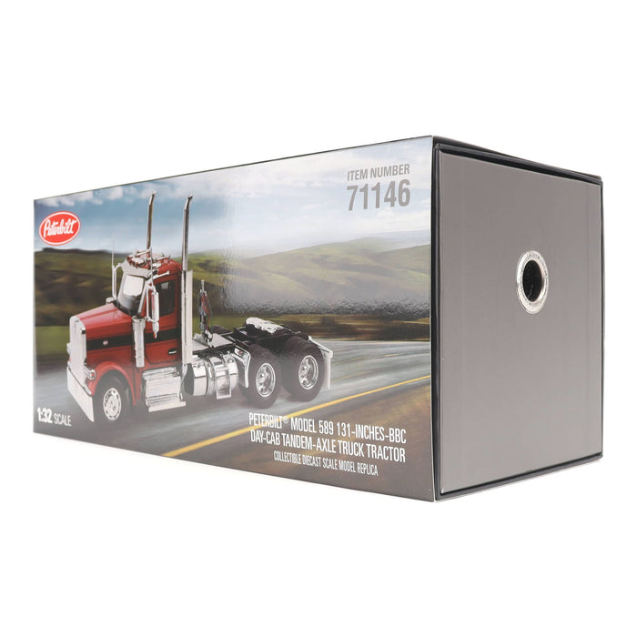 1:32 Peterbilt Model 589 131-inches-BBC Day-Cab Tandem-Axle Truck Tractor (Legendary-Red color)