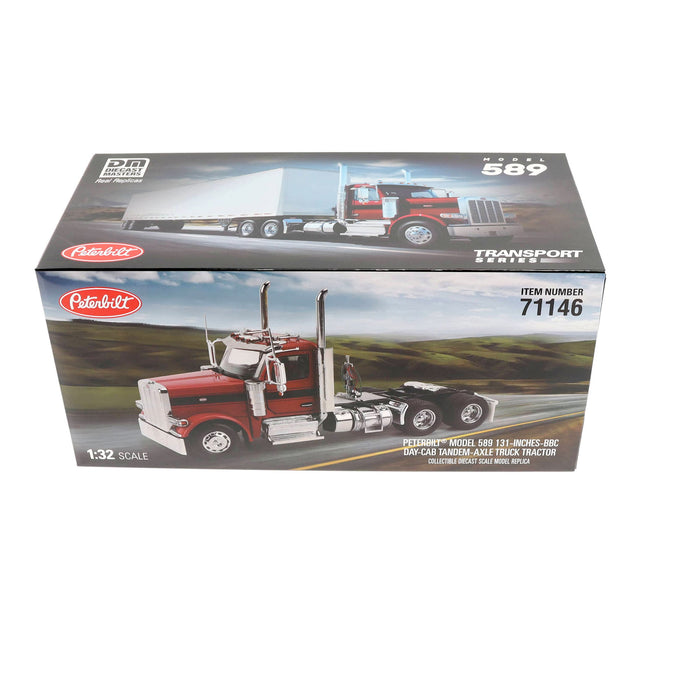 1:32 Peterbilt Model 589 131-inches-BBC Day-Cab Tandem-Axle Truck Tractor (Legendary-Red color)