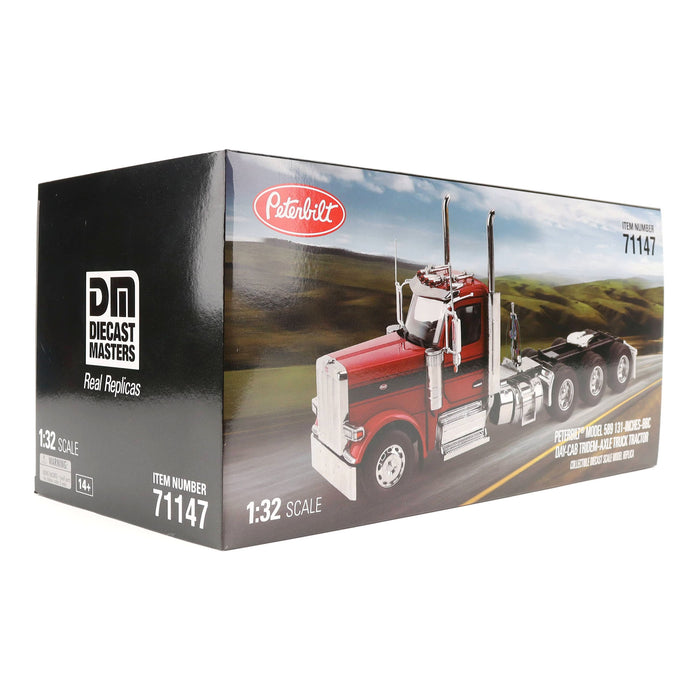   1:32 Peterbilt Model 589 131-inches-BBC Day-Cab Tridem-Axle Truck Tractor (Legendary-Red color)