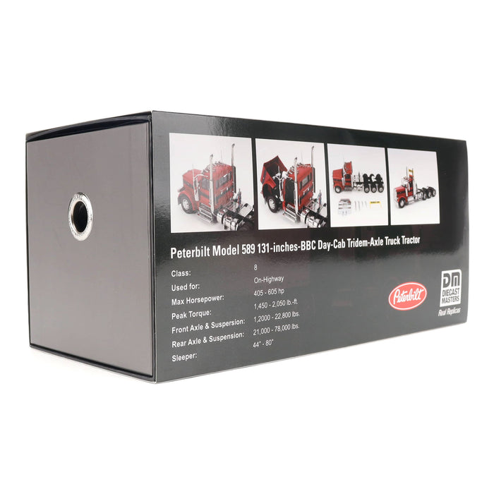   1:32 Peterbilt Model 589 131-inches-BBC Day-Cab Tridem-Axle Truck Tractor (Legendary-Red color)