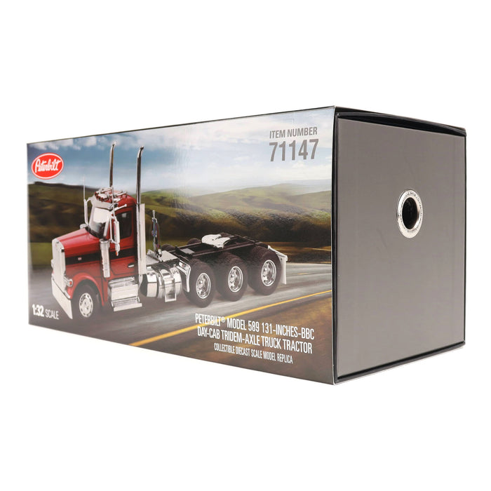   1:32 Peterbilt Model 589 131-inches-BBC Day-Cab Tridem-Axle Truck Tractor (Legendary-Red color)