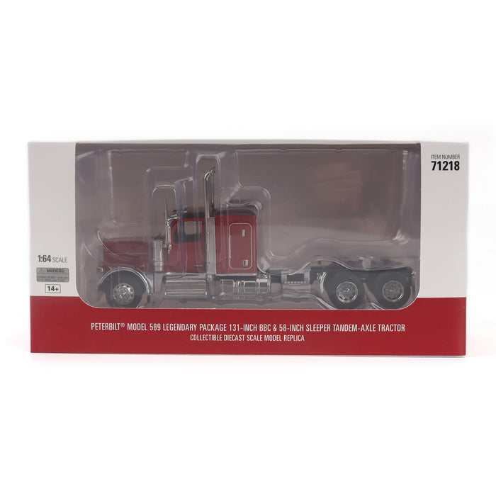 1:64 Peterbilt Model 589 131-inches-BBC 58-inches-Sleeper Tandem-Axle Legendary Package Truck Tractor (Legendary-Red color)