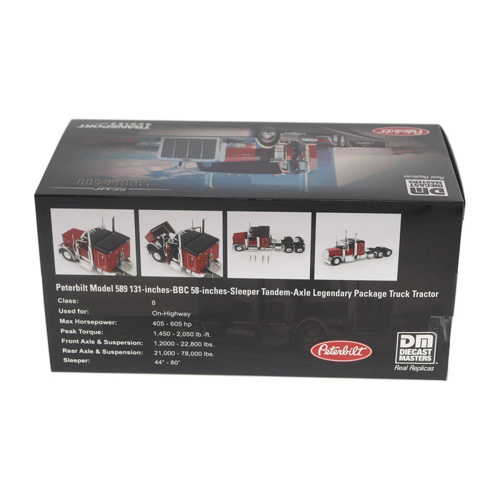 1:50 Peterbilt Model 589 131-inches-BBC 58-inches-Sleeper Tandem-Axle Legendary Package Truck Tractor (Legendary-Red color)
