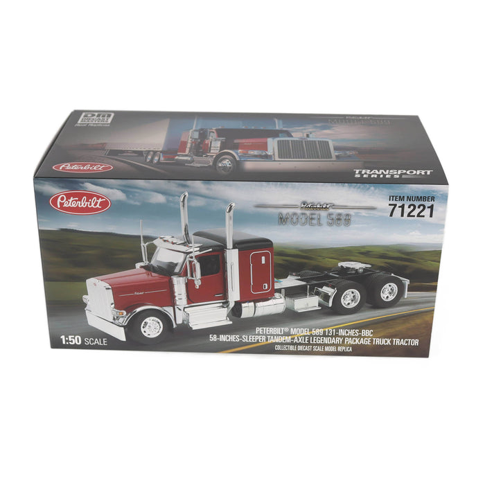 1:50 Peterbilt Model 589 131-inches-BBC 58-inches-Sleeper Tandem-Axle Legendary Package Truck Tractor (Legendary-Red color)