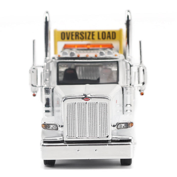 1:64 Peterbilt Model 589 131-inches-BBC Day-Cab Tridem-Axle Truck Tractor (White color) + 1:64 Trail King TK170 Hydraulic Detachable Gooseneck Lowboy Trailer with Jeep & Booster