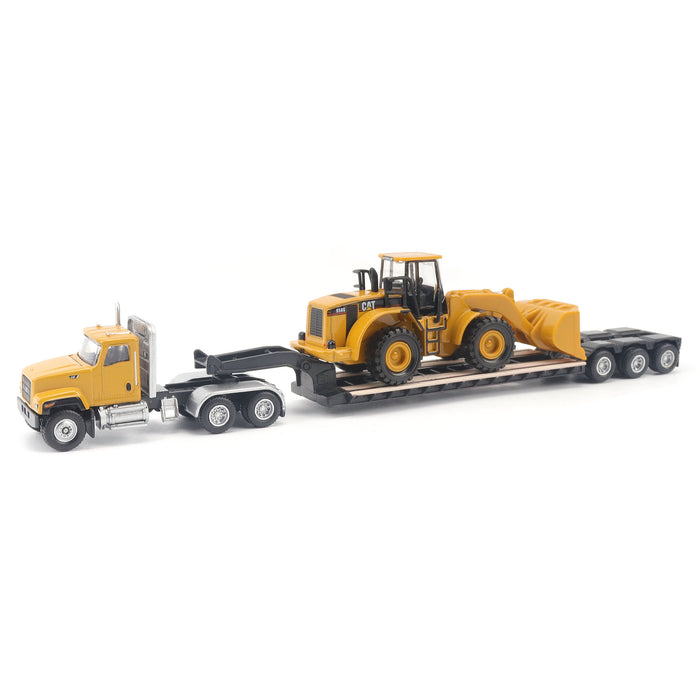 1:87 Cat CT681 Day Cab Tractor with Lowboy Trailer and Cat 950G Wheel Loader