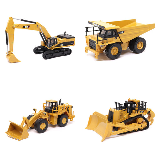 8 inch 1:64 Cat Diecast Models 2-pack Assortment with Motion Sand and Accessories, Pack A - Cat 385 Excavator + CAT 775E Mining Truck, Pack B - Cat 988H Wheel Loader + Cat D11 Track-Type Tractor