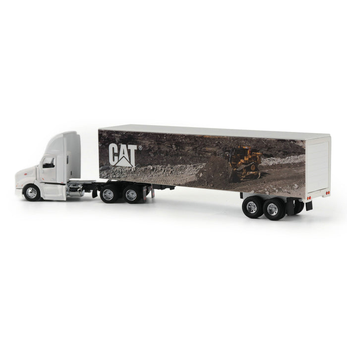 1:64 White Peterbilt with Caterpillar Mural Trailer