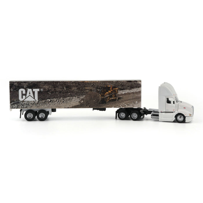 1:64 White Peterbilt with Caterpillar Mural Trailer