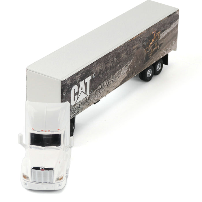 1:64 White Peterbilt with Caterpillar Mural Trailer