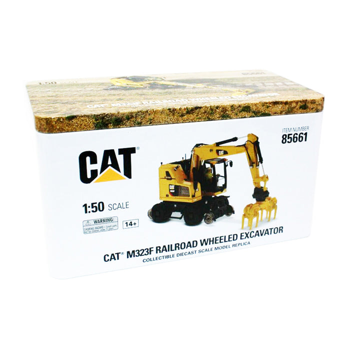 1:50 Cat M323F Railroad Wheeled Excavator - Safety Yellow Version