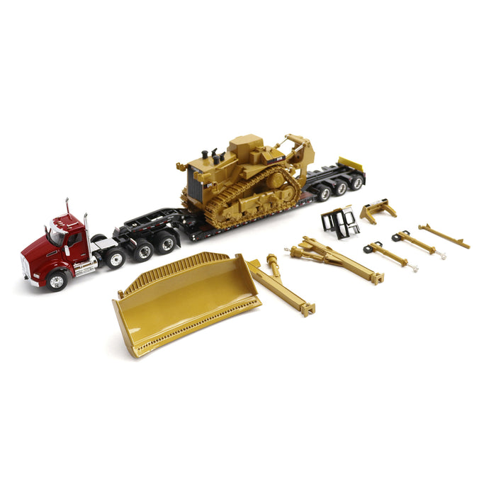 1:50 Kenworth T880 Day Cab Tandem and Trail King TK120 Lowboy with Cat D11R Dozer Components Load