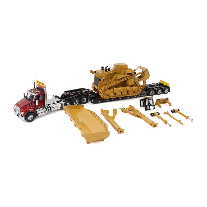 1:50 Kenworth T880 Day Cab Tandem and Trail King TK120 Lowboy with Cat D11R Dozer Components Load