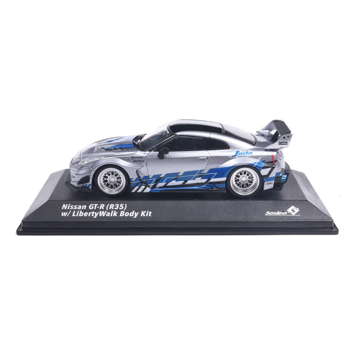 1:43 NISSAN GT-R (R35) LIBERTY WALK SILHOUETTE SILVER AND BLUE STRIPES 2020
