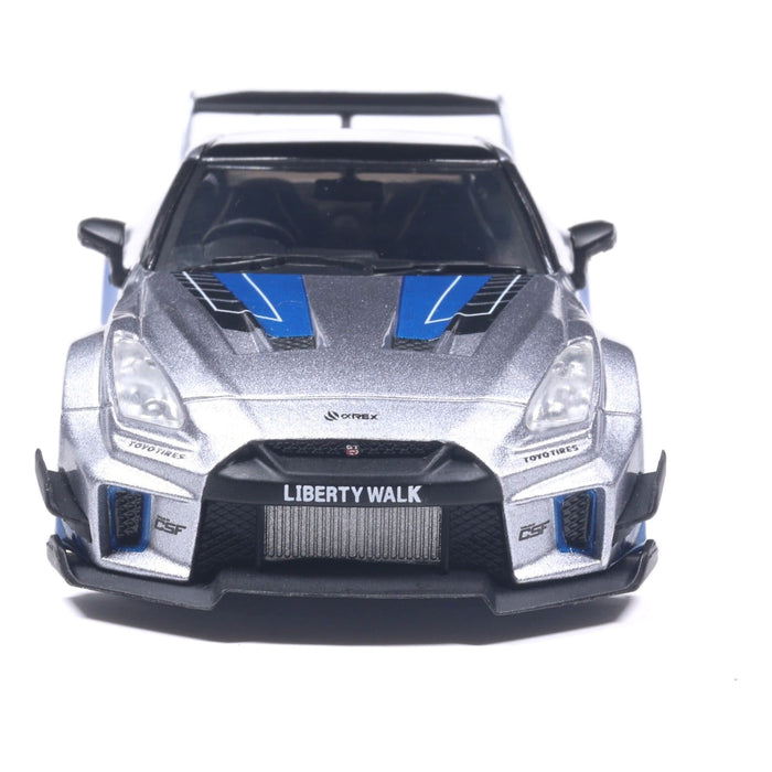 1:43 NISSAN GT-R (R35) LIBERTY WALK SILHOUETTE SILVER AND BLUE STRIPES 2020