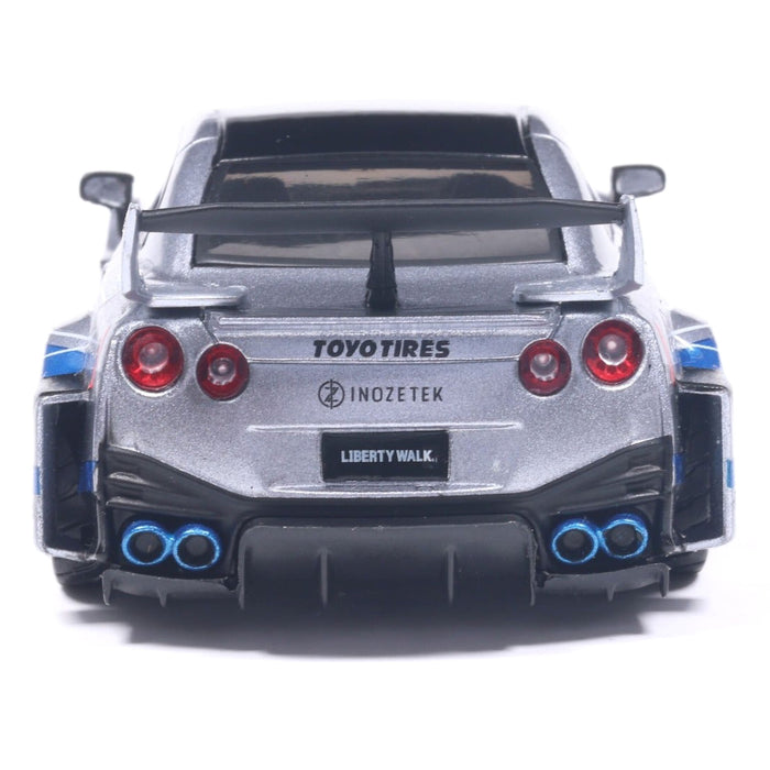 1:43 NISSAN GT-R (R35) LIBERTY WALK SILHOUETTE SILVER AND BLUE STRIPES 2020