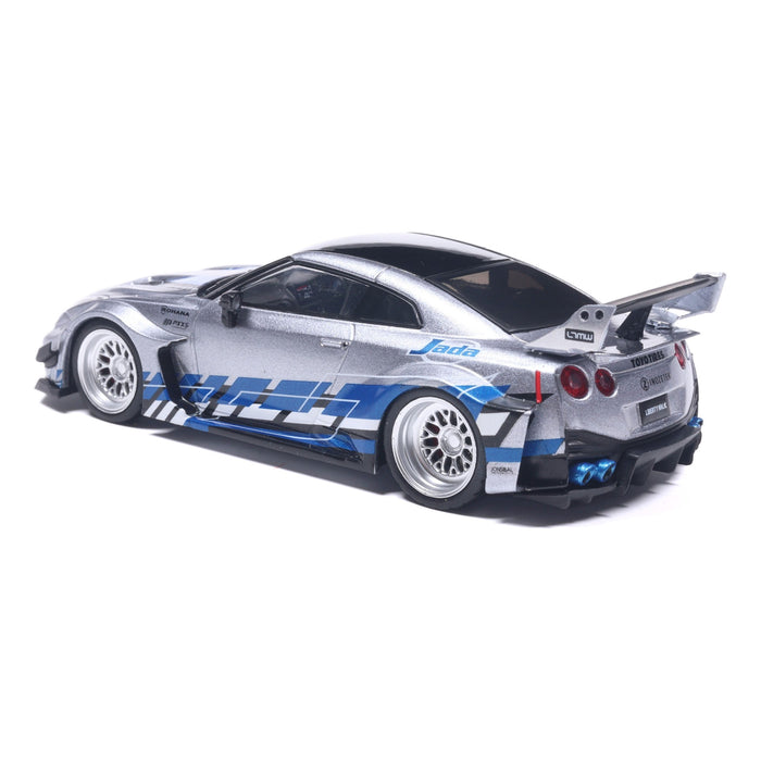 1:43 NISSAN GT-R (R35) LIBERTY WALK SILHOUETTE SILVER AND BLUE STRIPES 2020