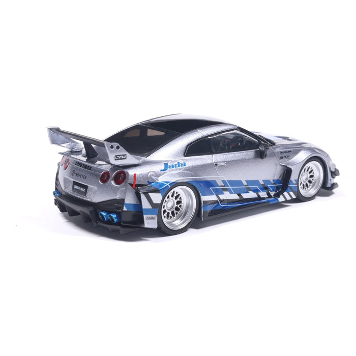 1:43 NISSAN GT-R (R35) LIBERTY WALK SILHOUETTE SILVER AND BLUE STRIPES 2020