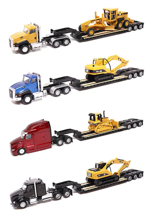1:87 Cat semi Tractor with lowboy Trailer and Cat diecast machines Assortment (1pcs each of 84414/84415/84419/84420, total 4pcs)