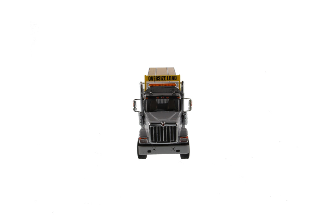 1:50 International HX520 SFFA Day Cab Tandem with 53' Flat Bed Trailer - Light Gray with White Trailer