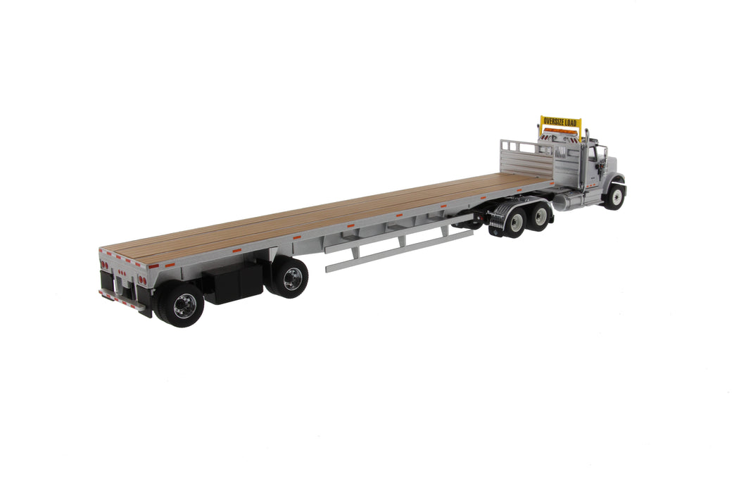 1:50 International HX520 SFFA Day Cab Tandem with 53' Flat Bed Trailer - Light Gray with White Trailer