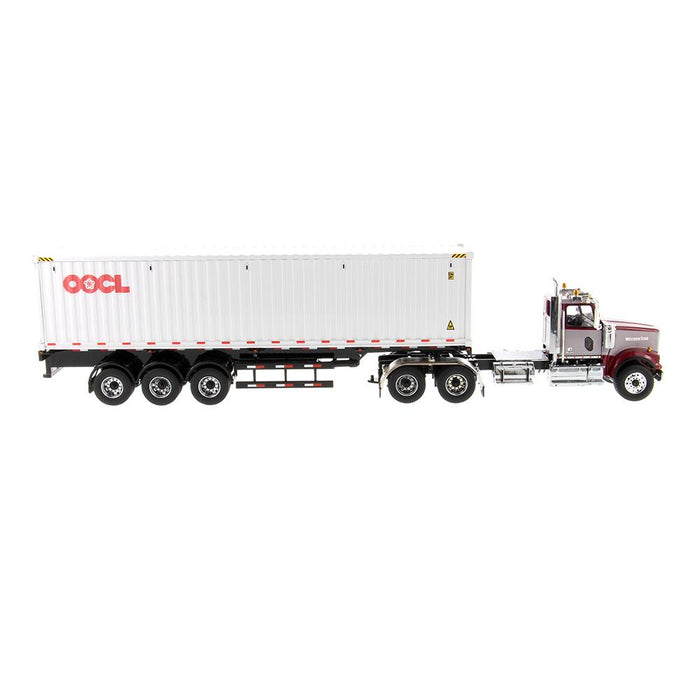 1:50 Western Star 4900 SFFA Day Cab with 40' Dry Goods Sea Container - Red& Gray - OOCL - White