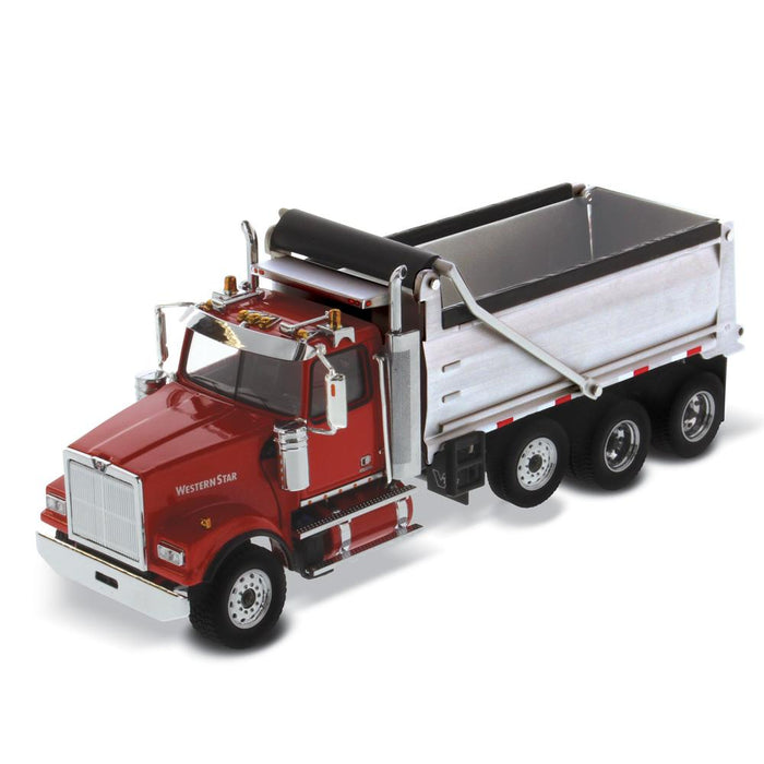 1:50 Western Star 4900 SFFA with Lift Axle Silver Plated Dump - Red