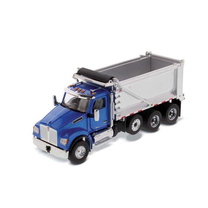 1:50 Kenworth T880S SFFA Tandem with Pusher Axle - Open Hood & PACCAR MX Engine - Open Doors & Interior Ox Bodies Stampede Dump Cab - Metallic Blue
